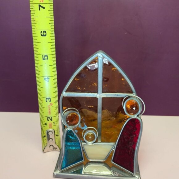 Vintage Stained Glass Nativity Scene Mirror Panel Christmas Art candle base - Picture 9 of 9